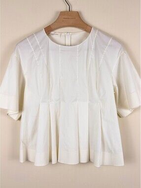 Aquilano Rimondi White Pleated Peplum Top IT 44 US 8 Made in Italy Designer